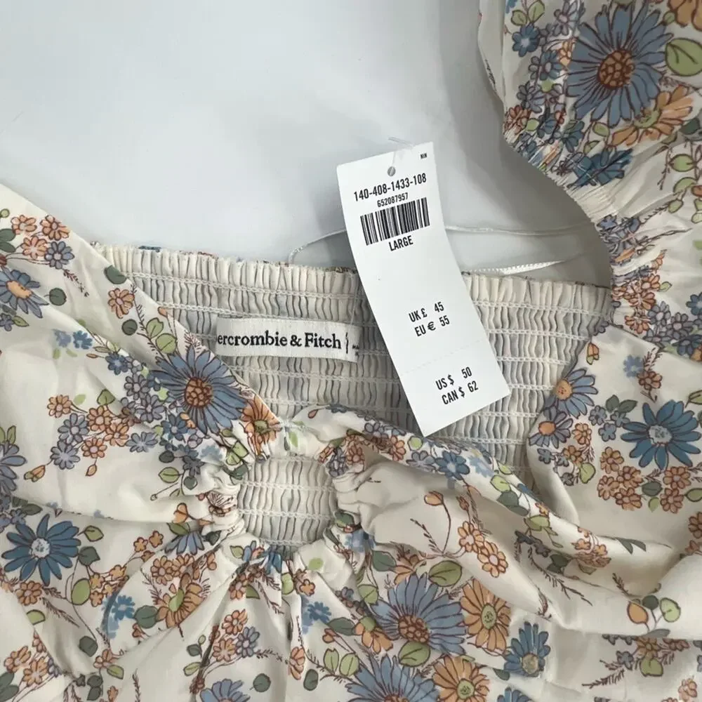 NWT Abercrombie &‎ Fitch floral puff sleeve crop top sz L